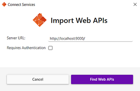 Picture showing the Import Web APIs Dialog Box. 